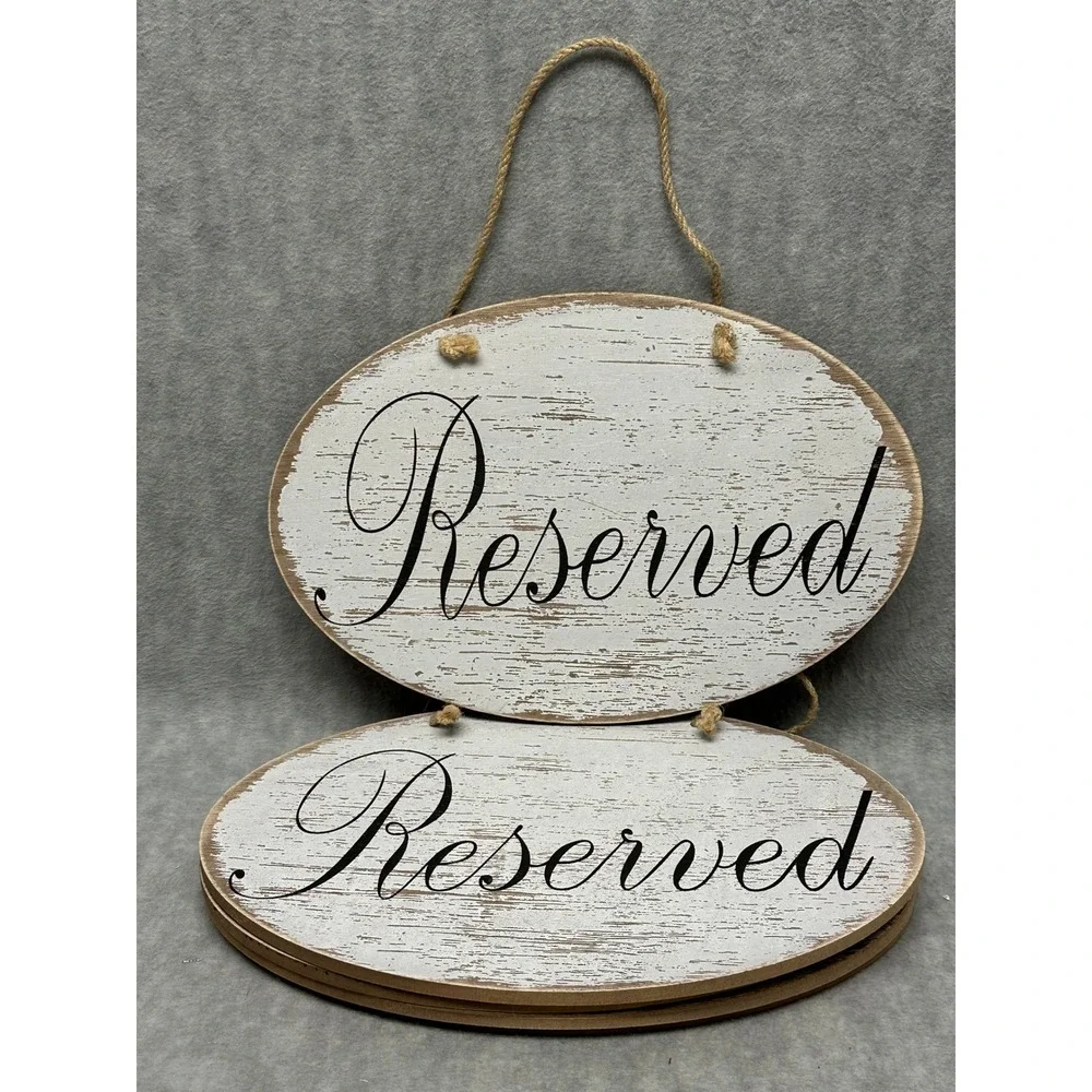 Reserved Signs Set of 5‎ Home Decor White Distressed Rustic Wood Oval New